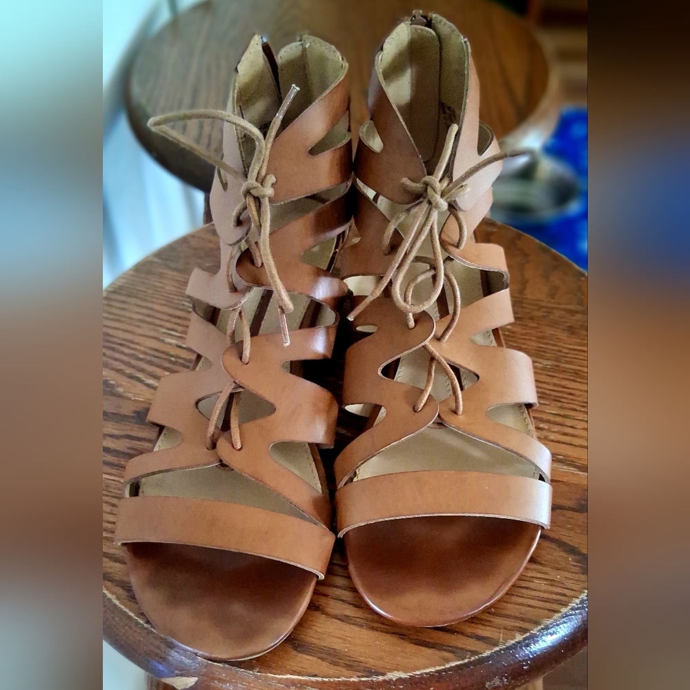 New Directions Brown Drake Sandals with Caged Straps